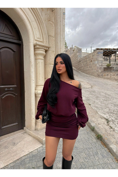 kırmızı butiks Plum Modal Drop-Shoulder Dress