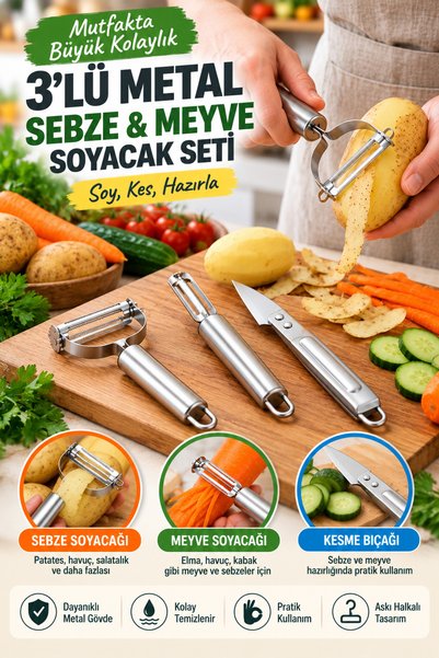 OpenCity 3-Piece Metal Vegetable and Fruit Peeler Set: Potato and Carrot Peel...