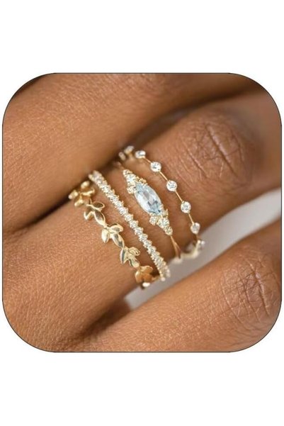 ASKIND Stackable Gold Rings for Women Set, 4Pcs Cubic Zirconia Non Tarnish St...
