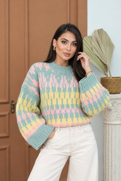 msm fashion Pulover tricotat oversize, cu umeri lăsați, mâneci lungi, decolte...