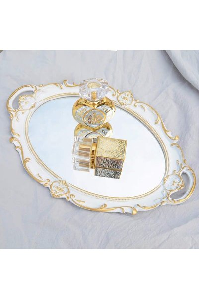 Yelajoy Vintage Decorative Mirror Tray, Jewelry Cosmetics Makeup Dresser Stor...