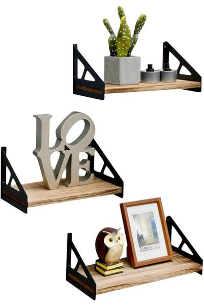 HONEYBEE 3-Piece Seamless Design Wood Like Base Floating Wall Shelves Set Bro...