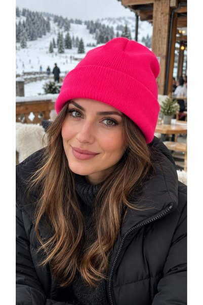 FELLMENS Căciulă de damă din tricot cu textură moale, în nuanța Neon Fucsia