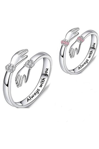 Bukela 2pcs Hug Ring for Women Teen Girls S925 Silver Adjustable Ring Jewelry...
