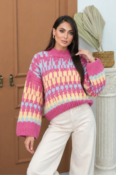 msm fashion سترة نسائية سميكة محبوكة، بقصة فضفاضة، وأكتاف منخفضة، وأكمام طويل...