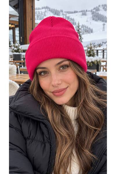 FELLMENS Căciulă de damă din tricot cu textură moale, de culoare fucsia