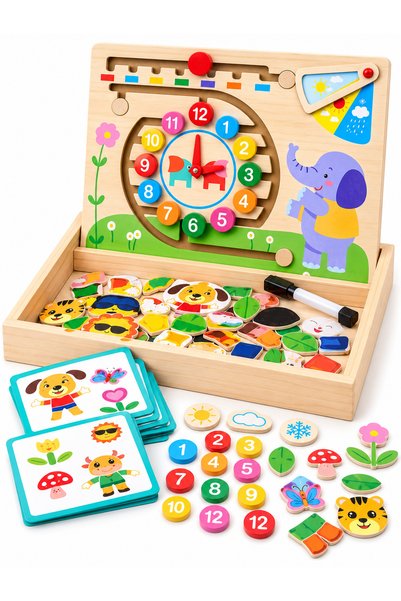 OEM Joc Educativ Multifuncțional din Lemn, Ceas, Calendar, Vreme, Puzzle și C...