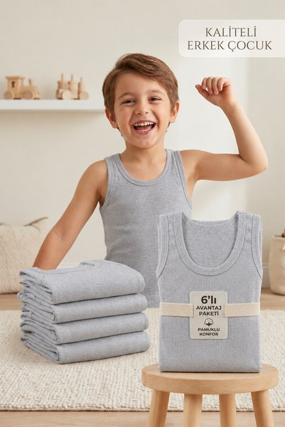 Modaley Giyim SET DE 6 TRICOURI GRI DE CALITATE PENTRU BĂIEȚI