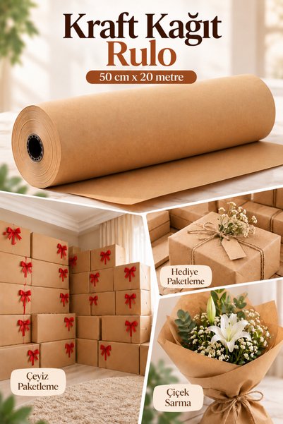 Delvos Kraft Kağıt Rulo 50 cm x 20 Metre – Hediye Paketleme, Çeyiz Paketleme, Çiçek Buketi, Ambalaj ve Dekorasyon Kağıdı