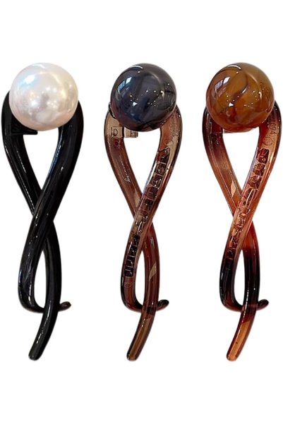 Axylar 3 Pcs Twist Hair Clips with Large Pearl Decor Non Slip Barrettes for W...