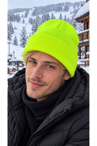 FELLMENS Căciulă pentru bărbați din tricot cu textură moale, de culoare verde...