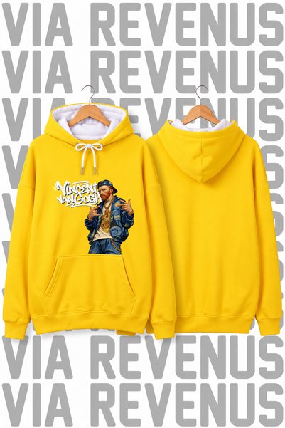 Vordevia Hanorac unisex cu imprimeu Van Gogh, cu glugă, croială largă