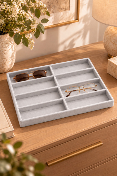 inteleven 8-Compartment Suede Glasses and Jewelry Organizer
