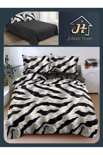 CasaDesteapta.ro Lenjerie din bumbac satinat pentru pat dublu, model zebră pe...