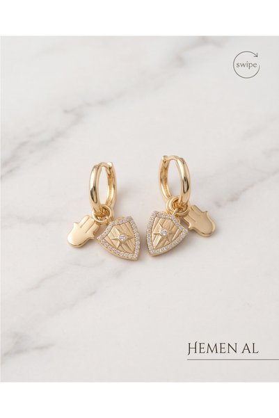 XUPING JEWELRY WOMEN'S EARRINGS WITH SHIELD AND HAND DETAILS