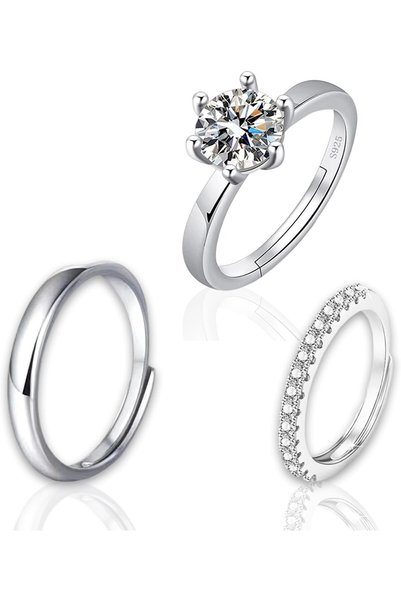 TERRIFI Adjustable Silver Rings, 3-Piece Stackable Set, Scratch-Resistant All...