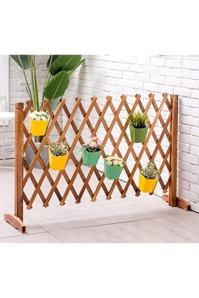 LINGWEI Adjustable Wooden Expandable Garden Fence – Freestanding Trellis Fenc...