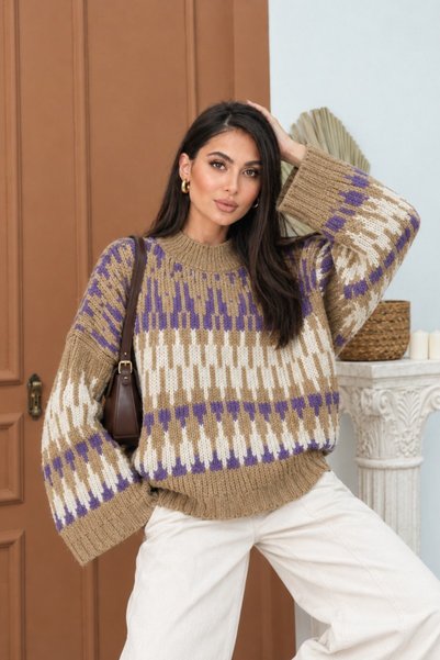 msm fashion Women's Chunky-Knit Oversized Sweater with Drop Shoulders, Long S...