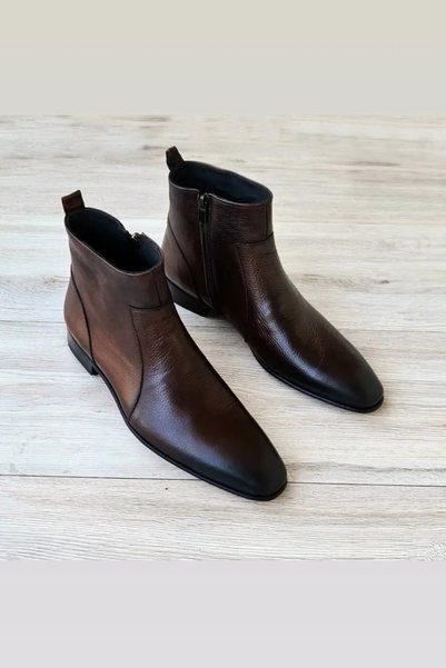 Özel Yapım ERKEK HAKİKİ DERİ KOYU KAHVE FERMUARLI KLASİK BOT