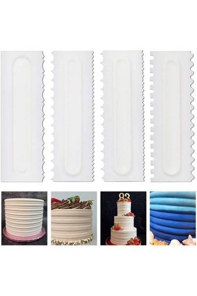 TERRIFI 4 Pcs Cake Scraper Set - Plastic Sawtooth Comb for Cake Decorating, M...