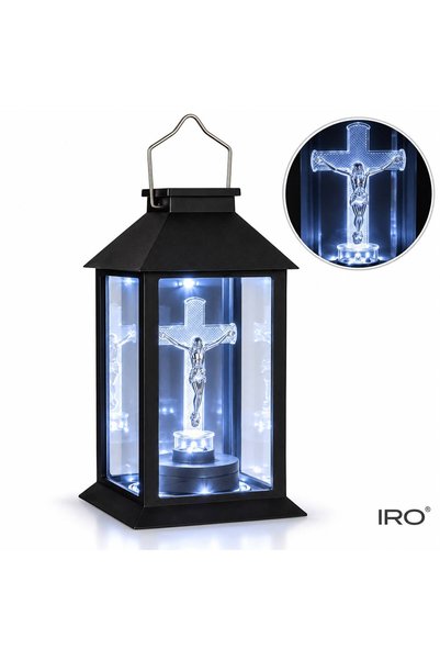 OEM Ηλιακό φανάρι LED με σταυρό και Ιησού Χριστό, μαύρο, 14x14x28 εκ., ψυχρό ...