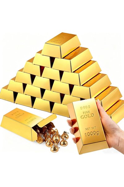 Generic علبة هدايا مزيفة على شكل سبيكة ذهبية، علب هدايا ذهبية مطلية بالورق ال...