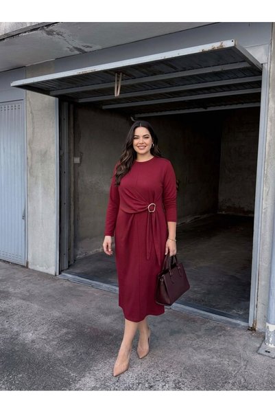 Koza Butik Γυναικείο φόρεμα μεγάλου μεγέθους με μακρύ μανίκι και λεπτομέρειες...