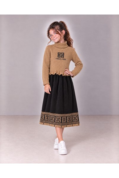 TOP CLOTHE فستان بناتي شتوي صوف تريكو طويل برقبة عالية وأكمام طويلة، فستان أط...