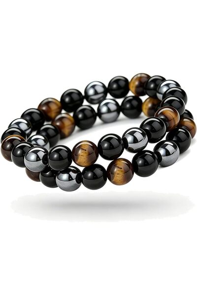 Duomama 2-Piece Natural Stone Bracelet Set With a Box- 10mm Round Beads, Unis...