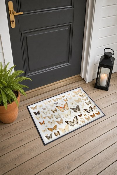 PaintedAnarchy Cream-Brown Butterfly-Patterned 539 Doormat, 40x60 cm, with No...
