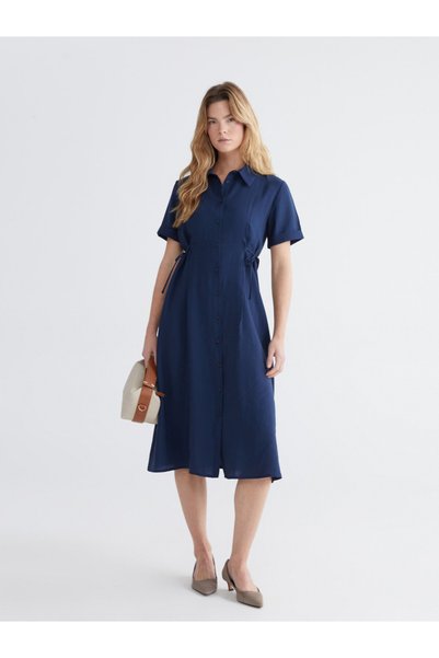 LC Waikiki LCW Comfort Waist-Fitted Ruched Shirt Dress