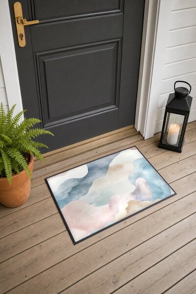 PaintedAnarchy Gray Powder Watercolor Wave-Patterned Doormat, 40x60 cm, with ...