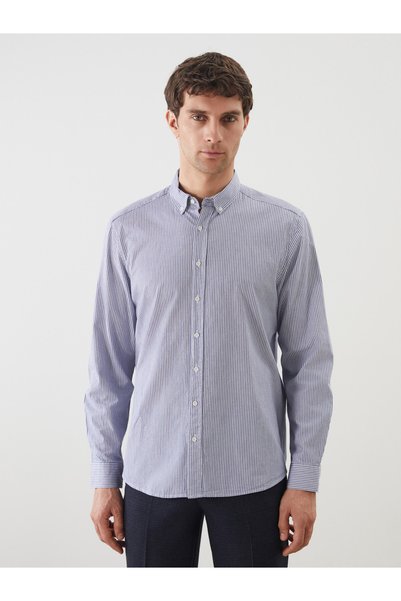 LC Waikiki Southblueregular fit long sleeve striped men's shirt
