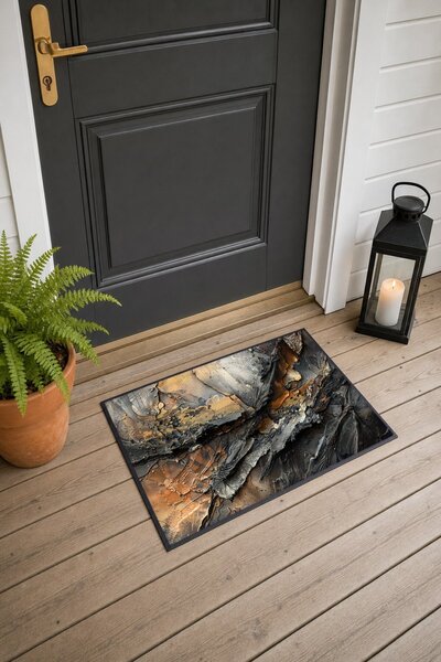 PaintedAnarchy Anthracite Gold Coarse-Textured Patterned Doormat, 40x60 cm, w...