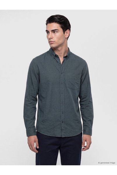 LC Waikiki Özmarka New Season Petrol Regular Fit armure fabric Men's Shirt