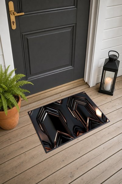 PaintedAnarchy Black Copper Metallic Zigzag Patterned Doormat, 40x60 cm, with...