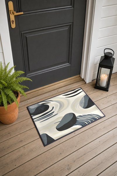 PaintedAnarchy Black and White Nature-Patterned Doormat, 40x60 cm, with Non-S...