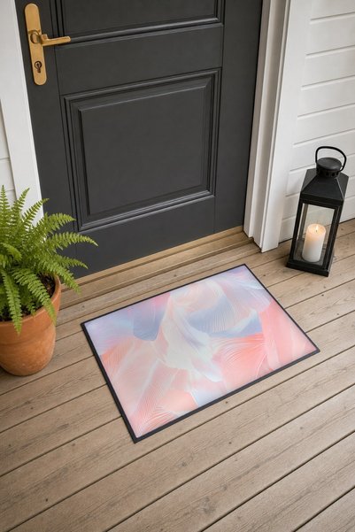 PaintedAnarchy Pastel Peach and Lilac Cloud-Patterned Doormat, 40x60 cm, with...