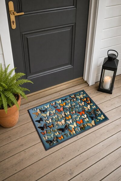 PaintedAnarchy 605 Orange Butterfly Garden Patterned Doormat, 40x60 cm, with ...