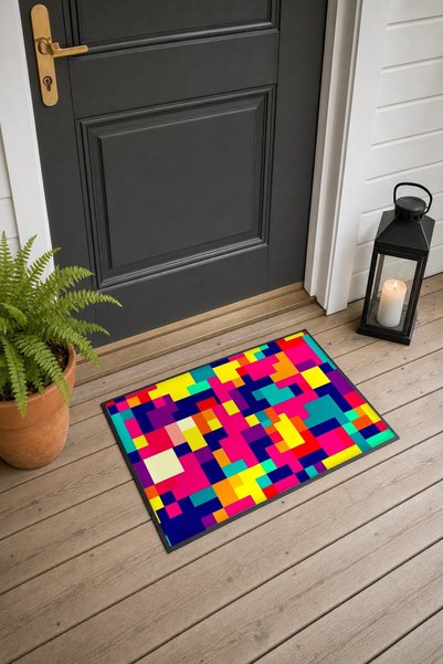 PaintedAnarchy Colorful Pixel Mosaic Patterned Doormat, 40x60 cm, with Non-Sl...