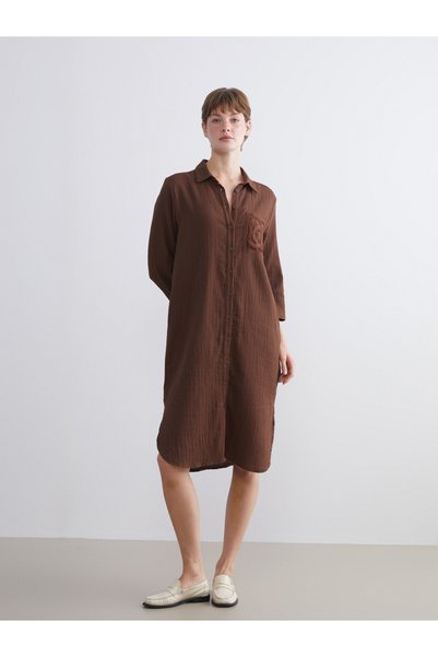 LC Waikiki LCWAIKIKI Classic Textured Crochet-Detail Shirt Dress