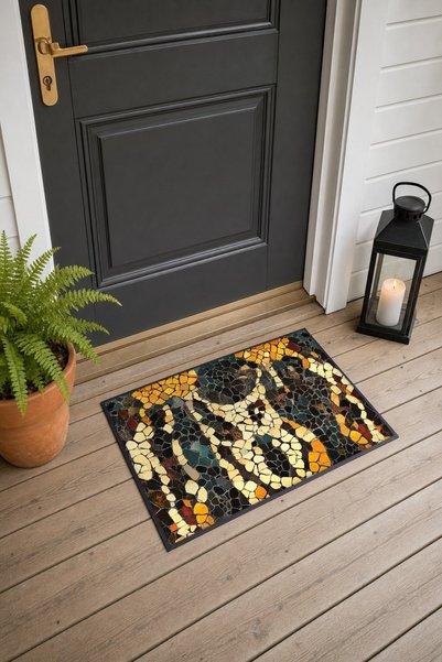 PaintedAnarchy Mustard Black Mosaic Giraffe-Patterned Doormat, 40x60 cm, with...