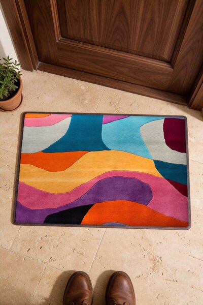 PaintedAnarchy Colorful Wavy Design Turkish Rug-Patterned Doormat, 40x60 cm, ...