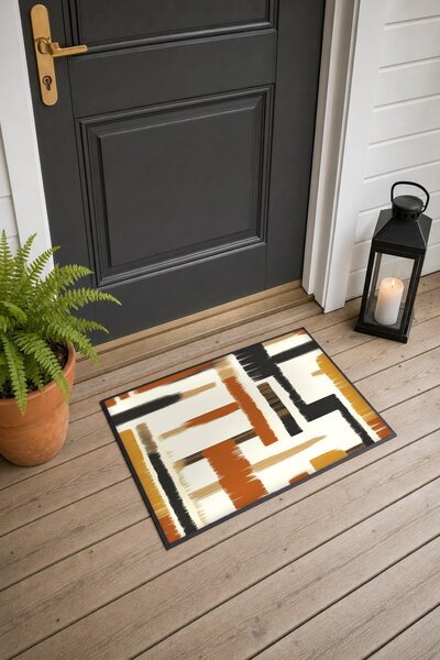 PaintedAnarchy Cream-Colored Coffee-Geometric Patterned Door Mat, 40x60 cm, w...