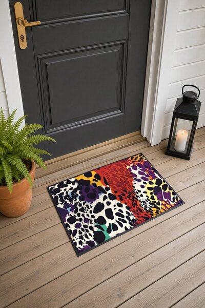 PaintedAnarchy Red and Purple Leopard Print Doormat, 40x60 cm, with Non-Slip ...