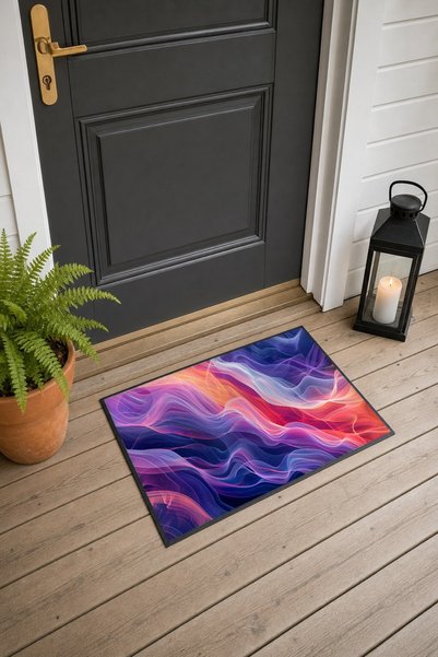 PaintedAnarchy Purple and Orange Wavy Pattern Doormat, 40x60 cm, with Non-Sli...
