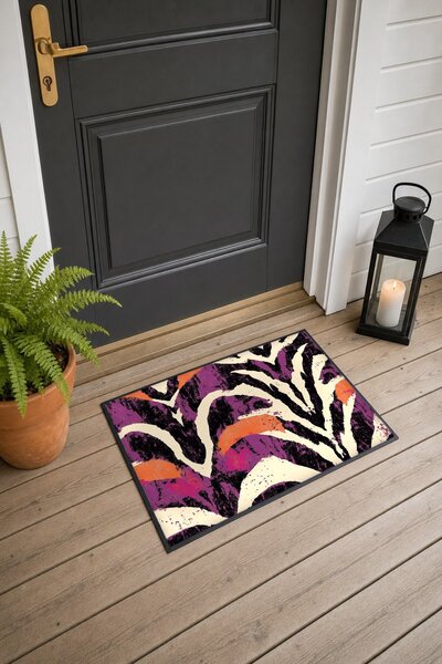 PaintedAnarchy Purple and Orange Zebra-Print Doormat, 40x60 cm, with Non-Slip...