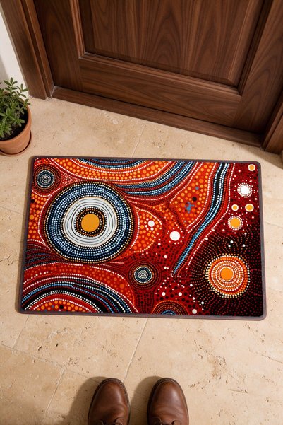 PaintedAnarchy Red and Blue Circle-Patterned Doormat, 40x60 cm, with Non-Slip...