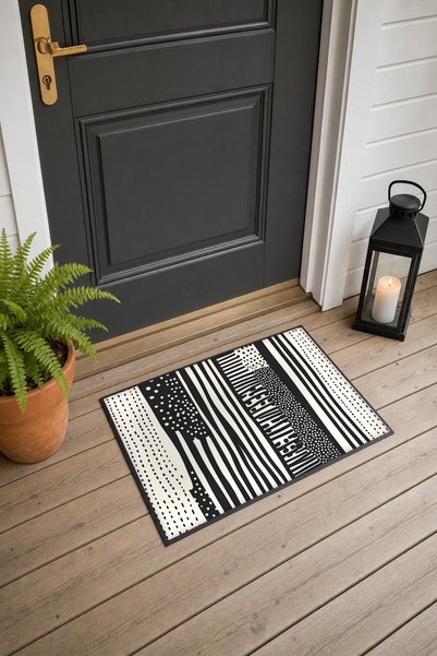 PaintedAnarchy Black and White Striped Polka Dot Doormat, 40x60 cm, with Non-...
