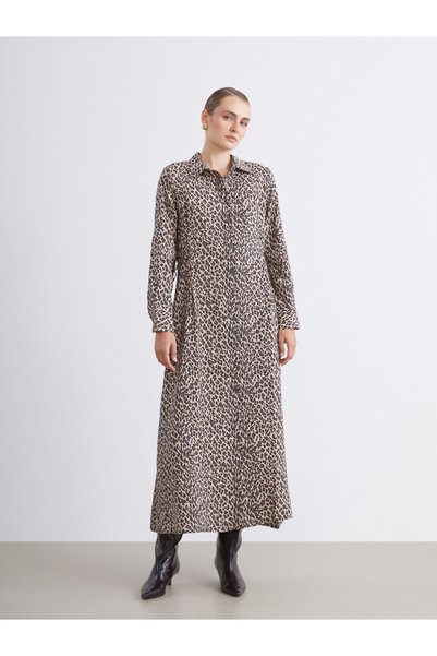 LC Waikiki Lcw modestmodal blend leopard print shirt dress